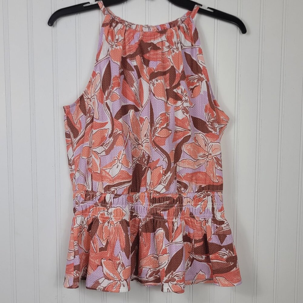 Nine West Marsala Halter Top Coral/Brom Floral Women's Size M